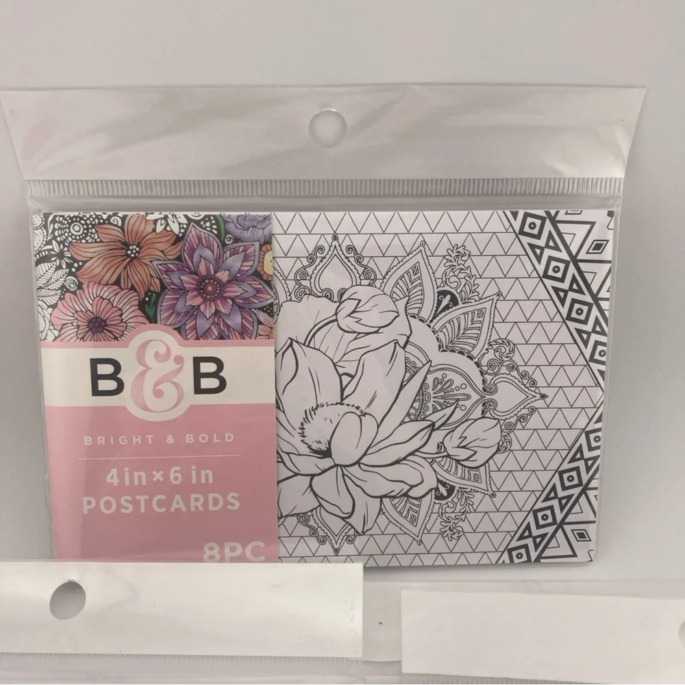 Adult Coloring Stationary Set Post Cards Notepads 8 Packs Flowers Animals Shells